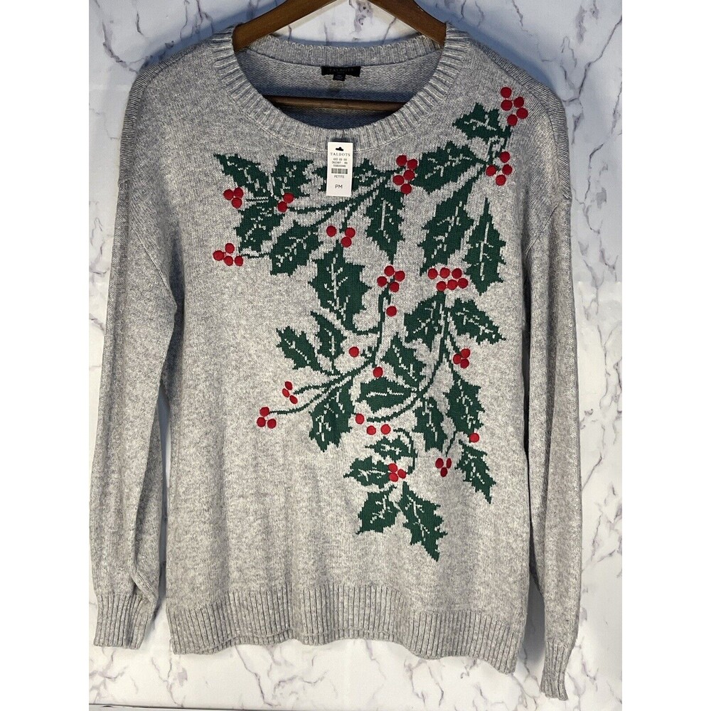 NWT Talbots Women’s Cotton Wool Blend Holly Holiday Sweater Size Petite Medium